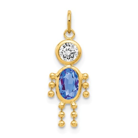 14k Yellow Girl Boy CZ Colored Stone birthday Month Charm Pendant - Picture 5 of 10